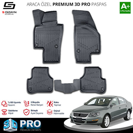 S-Dizayn VW Passat B6 3D Pro Havuzlu Paspas 2005-2010 A+ Kalite