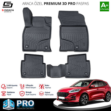 S-Dizayn Ford Kuga 3D Pro Havuzlu Paspas 2019 Üzeri A+ Kalite