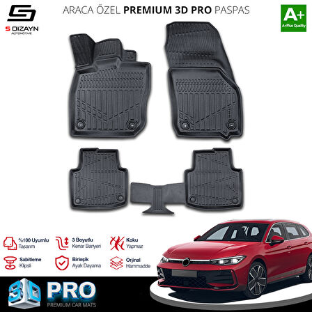 S-Dizayn VW Passat B9 3D Pro Havuzlu Paspas 2023 Üzeri A+ Kalite