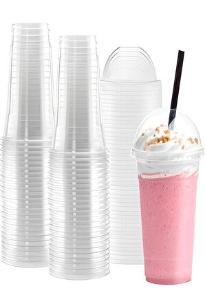 Plastik Şeffaf Bardak Kapaklı Milkshake Bardağı Kahve Bardağı Soğuk Içecek Bardağı 400-450ml 20 Adet