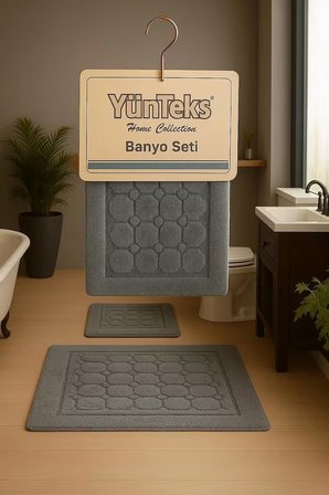 Pamuk Tufting 2'li Klozet Takımı , Banyo Seti ,Paspas Seti , Su Emici , Petek Desen