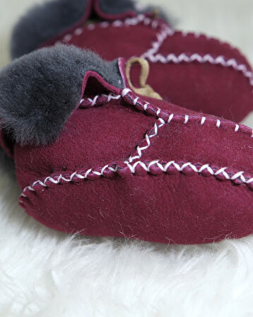 Unisex Bebek %100 Hakiki Deri El Yapımı Bebek Patiği | Yumuşak, Sıcak ve Rahat Ayakkabı Bordo