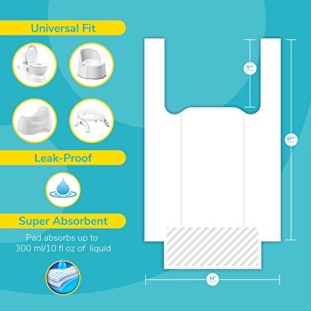 [60 Lı Eko Paket] Portatif Lazımlık Poşeti 300 ml E Kadar Su Emici Ped