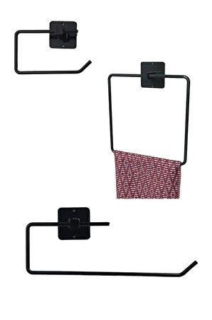 Yapışkanlı Tuvalet Kağıdı+Kağıt Havlu+Kare Havlu Tutucu Askı 3'lü Set
