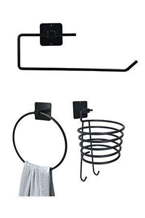 Yapışkanlı Kağıt Havluluk+Yuvarlak Havlu Tutucu+Fönlük 3'Lü Set