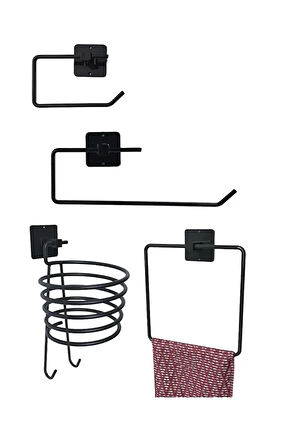 Yapışkanlı Tuvalet Kağıdı+Kağıt Havlu+Kare Havlu+ Fön Makinesi Tutucu 4'lü Set