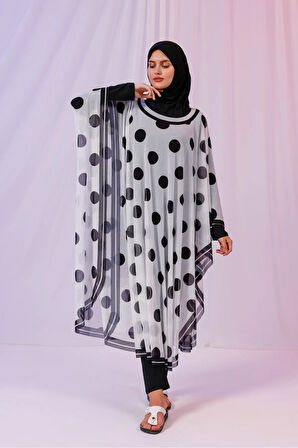 Kimono Pareo - Tesettür Pareo - Puantiyeli Beyaz 240x135 Cm