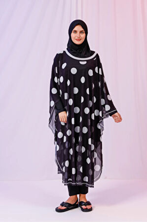 Kimono Pareo - Tesettür Pareo - Puantiyeli Siyah 240x135 Cm