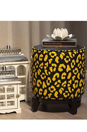 Adawall Siyah Medusa Ahşap Ayaklı Puf