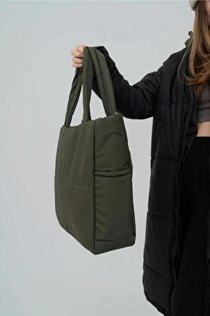 Lula Kabartmalı Puf Kumaş Shopper Çanta - Haki