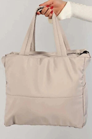 Lula Kabartmalı Puf Kumaş Shopper Çanta - Vizon