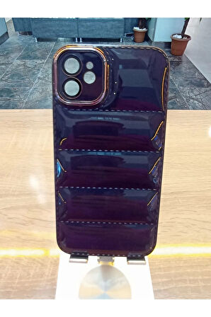 İPhone 11 Uyumlu Mor Puffer Case Kamera Lens Korumalı Puf Kılıf