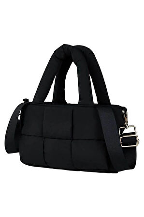 Puffer Tote Bag Kadın Omuz Çantası - Kabartmalı Kapitone Kadın Çantası - Siyah