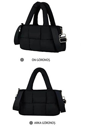 Puffer Tote Bag Kadın Omuz Çantası - Kabartmalı Kapitone Kadın Çantası - Siyah
