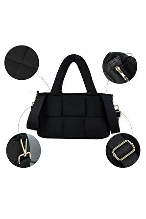 Puffer Tote Bag Kadın Omuz Çantası - Kabartmalı Kapitone Kadın Çantası - Siyah