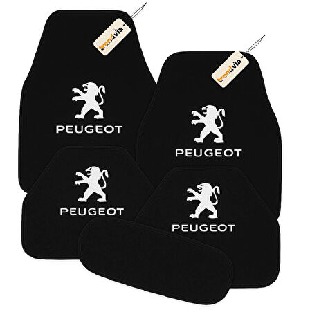 Siyah Renk Peugeot Logolu Oto Halı Paspas Takımı 5 Parça – Kaymaz ve Su Geçirmez Otomobil Paspas Seti