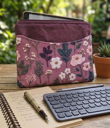 Tadsy Pudra Bahçesi Çiçekli Tablet Kılıfı 12.3 İnç Fermuarlı Cepli Kılıf