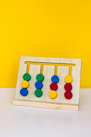 Ahşap Renkli Pullarla Kartlı Sıralama Oyunu -Eğitici Montessori Oyuncağı - Puzzle