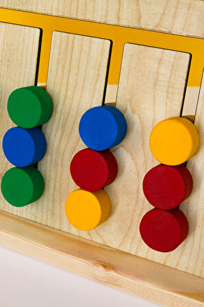 Ahşap Renkli Pullarla Kartlı Sıralama Oyunu -Eğitici Montessori Oyuncağı - Puzzle