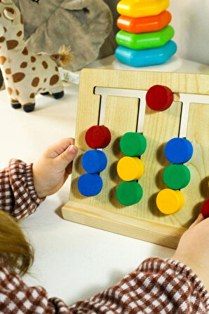 Ahşap Renkli Pullarla Kartlı Sıralama Oyunu -Eğitici Montessori Oyuncağı - Puzzle