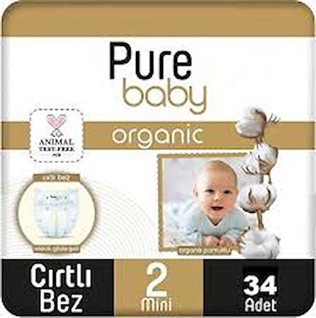 Pure Baby Organik Pamuklu 2 Numara Mini 34'lü Bebek Bezi