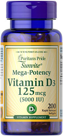 Puritan's Pride Vitamin D3 125 mcg 5000 IU 200 Softgels