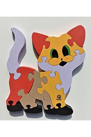 Sevimli Kedicik Ahşap Puzzle Yapboz