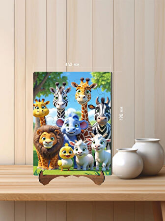 12 Parça MDF Lazer Kesim Çocuk Puzzle Yapboz 14 x 19 cm V2