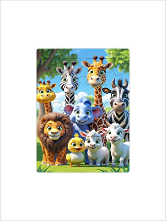 12 Parça MDF Lazer Kesim Çocuk Puzzle Yapboz 14 x 19 cm V2