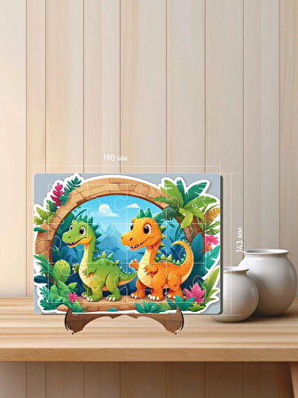 12 Parça MDF Lazer Kesim Çocuk Puzzle Yapboz 14 x 19 cm V5