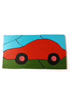 Mıknatıslı Kırmızı Araba Ahşap Puzzle Yapboz