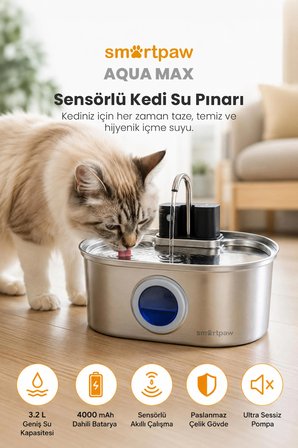 Smartpaw Aqua Max Sensörlü Kedi Su Pınarı (Distribütör Garantili)