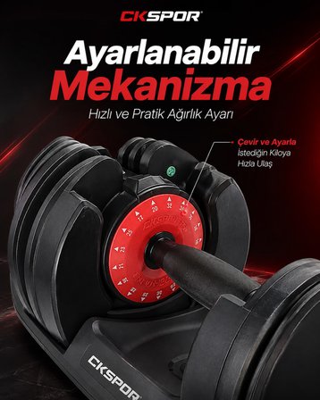 CKSpor 2 x 40 KG Ayarlanabilir Dambıl Seti Mekanizmalı 17 Kademeli Fitness Ağırlık Seti