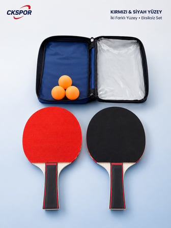 CKSpor 2’li Masa Tenisi Raketi Seti 3 Top ve Fermuarlı Taşıma Çantalı Ping Pong Seti