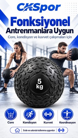 CKSpor 5 Kg Zıplamayan Sağlık Topu Slam Ball Crossfit Fitness Fonksiyonel Antrenman Ağırlık Topu