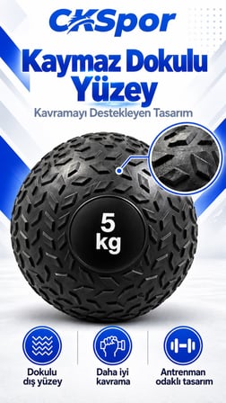 CKSpor 5 Kg Zıplamayan Sağlık Topu Slam Ball Crossfit Fitness Fonksiyonel Antrenman Ağırlık Topu