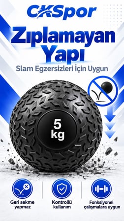 CKSpor 5 Kg Zıplamayan Sağlık Topu Slam Ball Crossfit Fitness Fonksiyonel Antrenman Ağırlık Topu