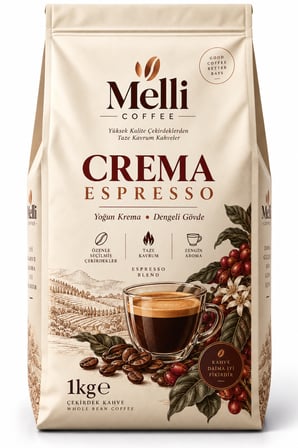 MELLI COFFEE Crema Espresso Çekirdek Kahve 1 kg – Yoğun Krema & Dengeli Gövde