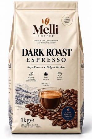 Melli Coffee Dark Roast Espresso Blend Koyu Kavrum Çekirdek Kahve 1 kg