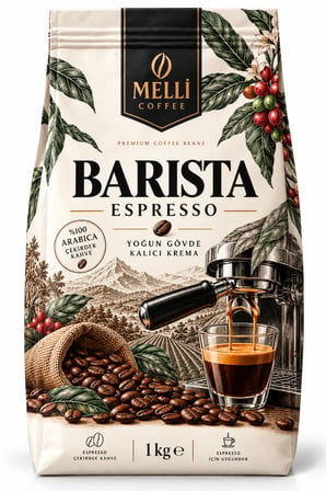MELLI COFFEE Barista Espresso %100 Arabica Çekirdek Kahve 1 kg – Yoğun Gövde & Kalıcı Krema