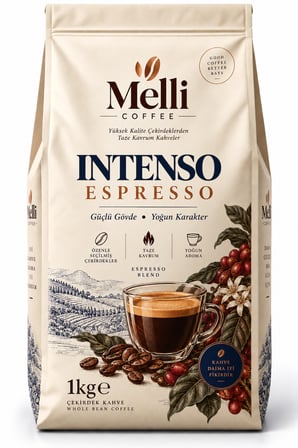 MELLI COFFEE Intenso Espresso Çekirdek Kahve 1 kg – Güçlü Gövde & Yoğun Karakter