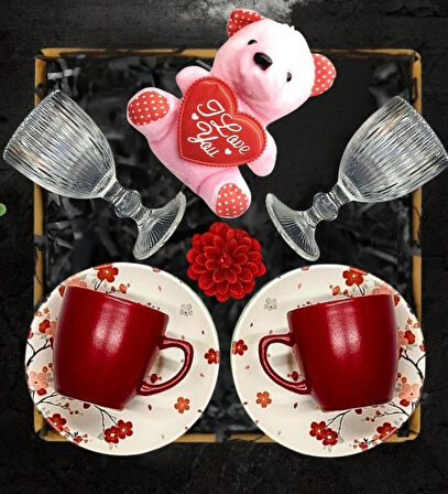 Kahve Fincanı & Fincan Yanı Bardak & Peluş Anahtarlık & Kokulu Mum & Hediye Seti 