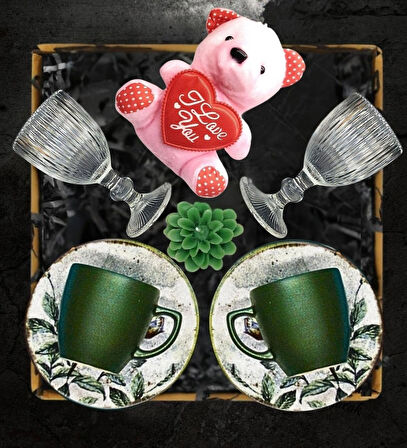 Kahve Fincanı & Fincan Yanı Bardak & Peluş Anahtarlık & Kokulu Mum & Hediye Seti 