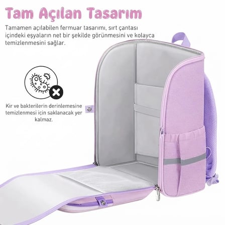 Unicorn Temalı 3D Desenli Anaokulu ve İlköğretim Çocuk Okul Çantası Mor