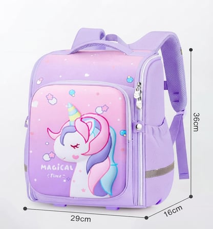 Unicorn Temalı 3D Desenli Anaokulu ve İlköğretim Çocuk Okul Çantası Mor