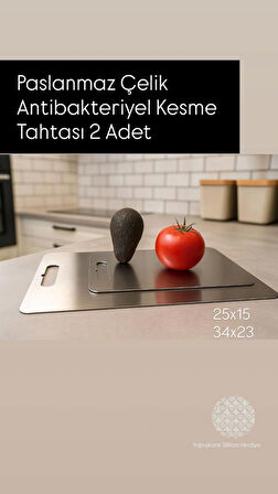 2 Adet Paslanmaz Çelik Kesme Tahtası Antibakteriyel Büyük/Orta Boy 1,2 MM