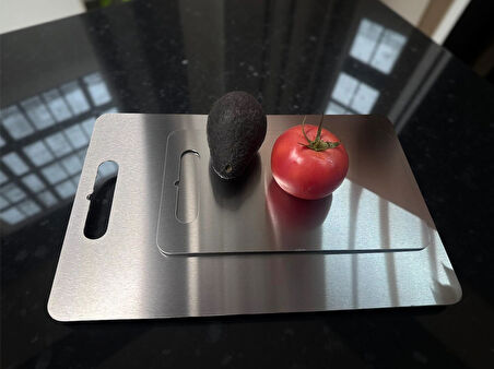 2 Adet Paslanmaz Çelik Kesme Tahtası Antibakteriyel Büyük/Orta Boy 1,2 MM