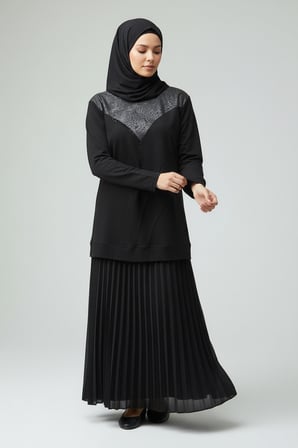 KADIN JAKAR DETAYLI ALTI BANTLI ETEK BELİ LASTİKLİ PLİSELİ ETEKLİ TAKIM