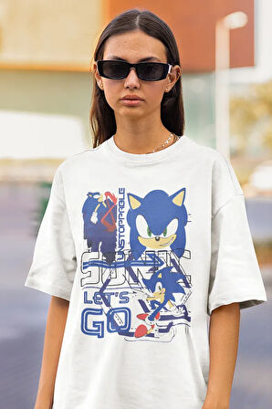 Unstoppable Sonic Lets Go Baskılı Unisex Oversize Çizgi Film Tişört