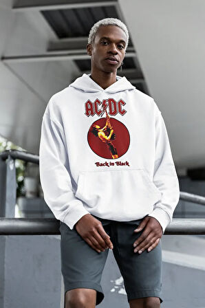 Ac Dc Back In Black Baskılı Unisex Oversize Rock Metal Hoodie